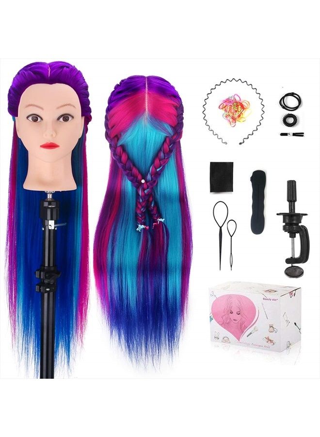 MYSWEETY Mannequin Head with Hair, MYSWEETY 28" Mannequin Head Hair Styling Training Head Manikin Cosmetology Doll Head Synthetic Fiber Hair with Table Clamp & Braiding Kit - Image 1