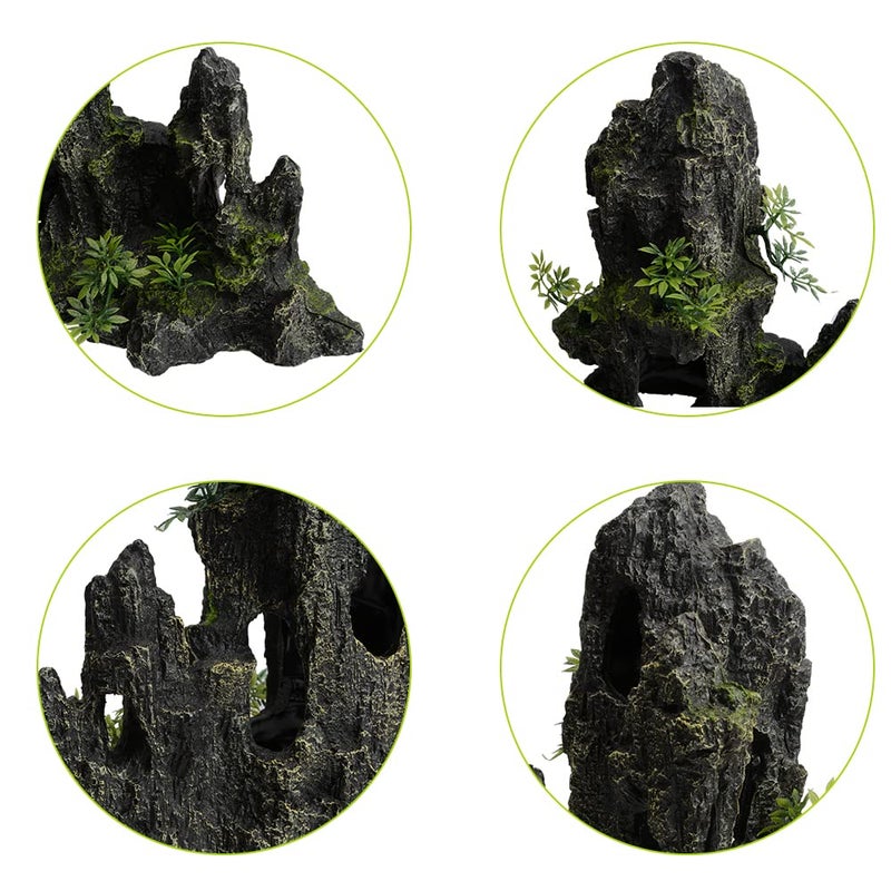 Saim Large and Tall Aquarium Mountain View Stone Decorations, Resin Rocks Aquascaping Cave Ornaments with Plants Fish Tank Accessories Betta Hideout Caves Rockery Landscape 11Inches High - Image 4