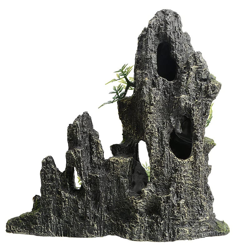 Saim Large and Tall Aquarium Mountain View Stone Decorations, Resin Rocks Aquascaping Cave Ornaments with Plants Fish Tank Accessories Betta Hideout Caves Rockery Landscape 11Inches High - Image 3