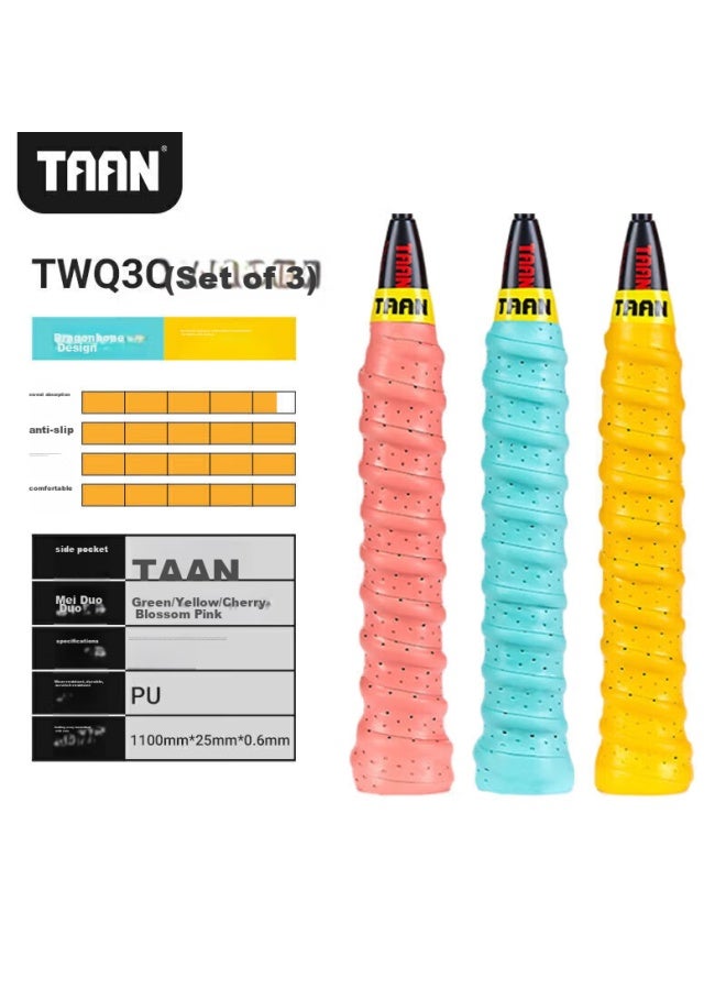 Taan Badminton Racket Grip Tape, Sweat-absorbing, Pu Comfortable Shock-absorbing Non-slip Grip Tape, 3-pack Twq3c - Image 2
