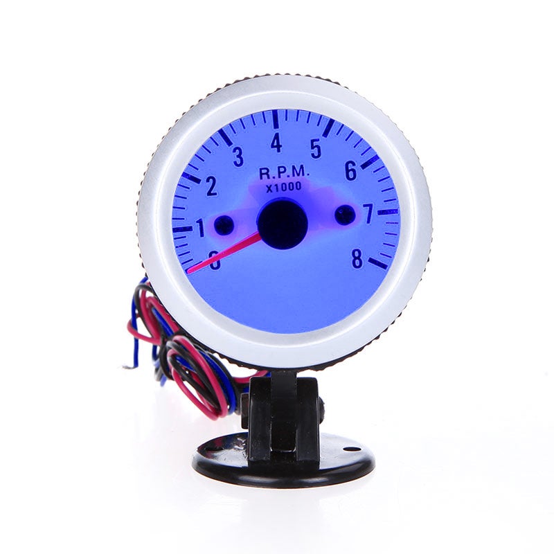 Tachometer Tach Gauge with Holder Cup for Auto Car 2" 52mm 0~8000RPM Blue LED Light - Image 1