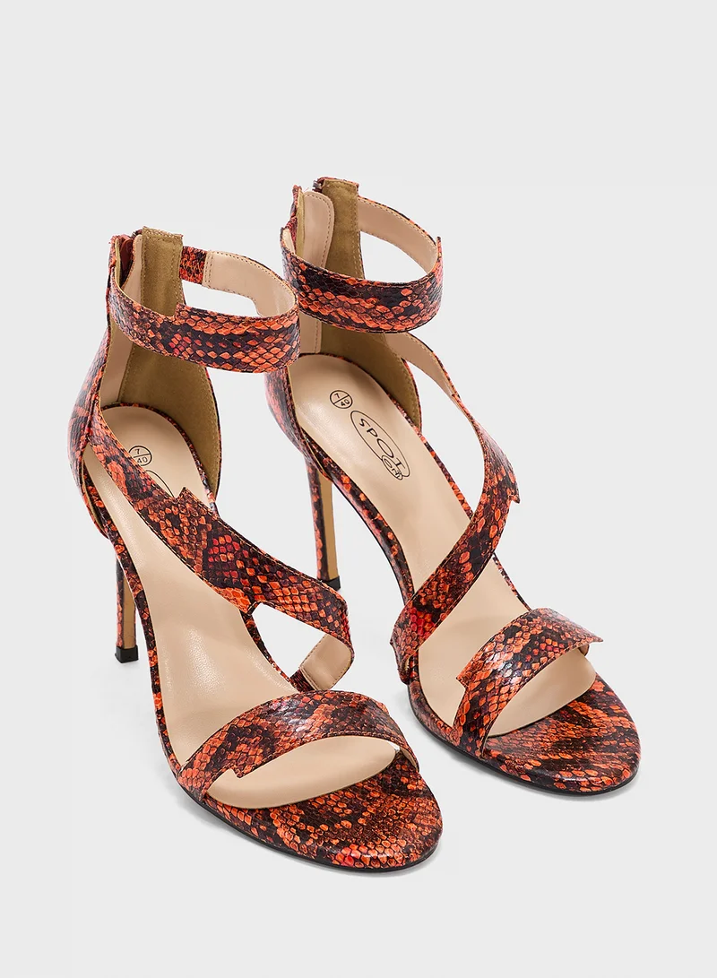 Spot-On Snake Print High Heel Sandal