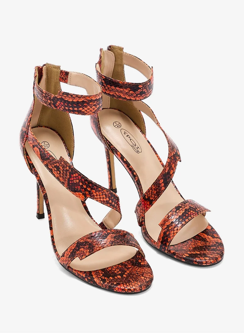 Spot-on ORANGE SNAKE Snake Print High Heel Sandal for Women | Best Price UAE