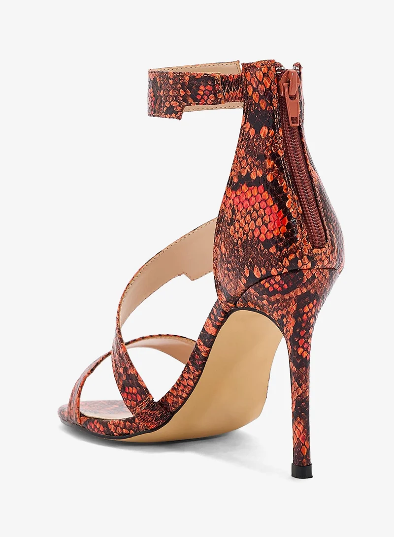Spot-on ORANGE SNAKE Snake Print High Heel Sandal for Women | Best Price UAE