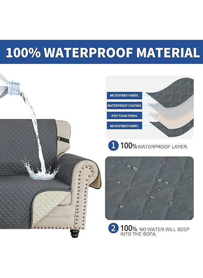 عام غطاء كنبة مقاوم للماء بحجم كبير، مكون من 3 وسائد، غطاء كنبة ناعم قابل للغسل، حامي أثاث سميك مع جيوب وحزام مطاطي غير قابل للانزلاق لحماية الأثاث من الحيوانات الأليفة. - Image 4