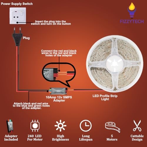fizzytech 5M Natrul White LED Strip Light – 240 LEDs/Meter, 1200 LEDs Total, High Brightness Decorative Lighting for Home & Room Décor (Natrul White-1200 LED 5 Meter Strip Lights with Adpter) - Image 2