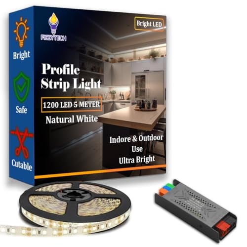 fizzytech 5M Natrul White LED Strip Light – 240 LEDs/Meter, 1200 LEDs Total, High Brightness Decorative Lighting for Home & Room Décor (Natrul White-1200 LED 5 Meter Strip Lights with Adpter) - Image 1