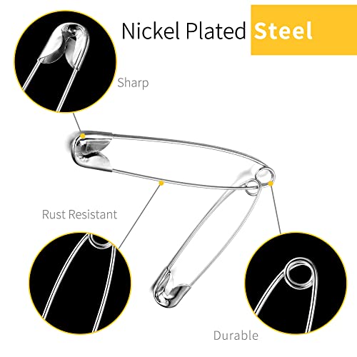 XKDOUS Safety Pins - 150 Pcs Assorted Sizes Silver Pins Bulk - Small & Large Heavy Duty for Clothes, Sewing, Craft - Image 4