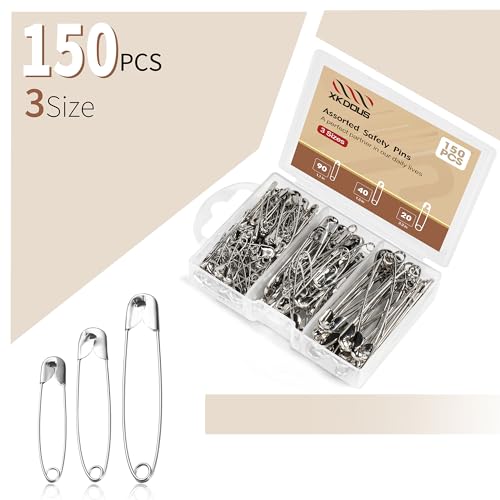 XKDOUS Safety Pins - 150 Pcs Assorted Sizes Silver Pins Bulk - Small & Large Heavy Duty for Clothes, Sewing, Craft - Image 3