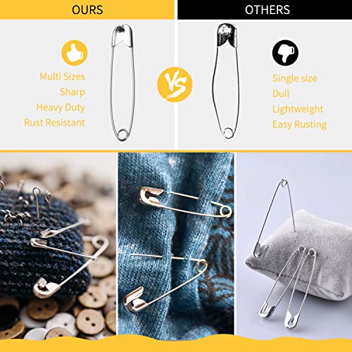 XKDOUS Safety Pins - 150 Pcs Assorted Sizes Silver Pins Bulk - Small & Large Heavy Duty for Clothes, Sewing, Craft - Image 5