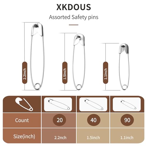 XKDOUS Safety Pins - 150 Pcs Assorted Sizes Silver Pins Bulk - Small & Large Heavy Duty for Clothes, Sewing, Craft - Image 2