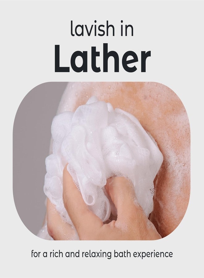 MainBasics Bath Shower Loofah Sponge Pouf Body Scrubber Exfoliator Body Wash Sponge (Set of 3, Snow White) - Image 4