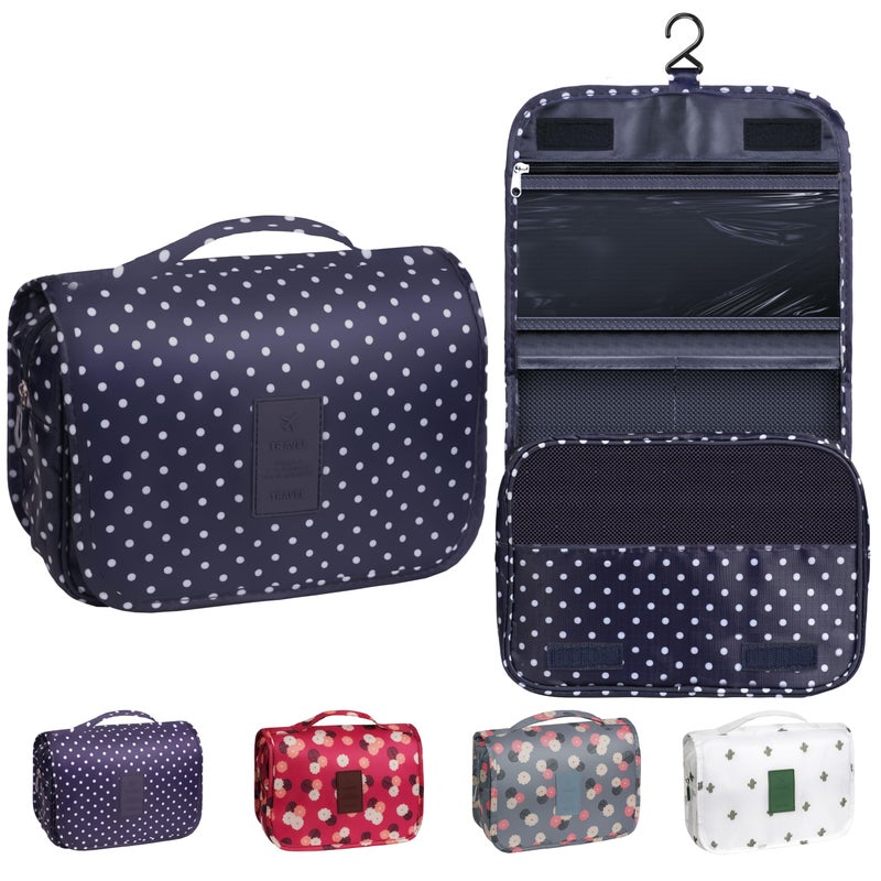 YEMEDA Toiletry Bag Travel Bag with Hanging Hook Waterproof Capacity Hanging Multifunctional Makeup Bag for Toiletries Portable Cosmetic Bag Travel Organizer for Women and MenNavy Dot - Image 2