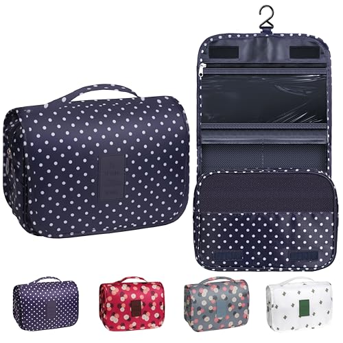 YEMEDA Toiletry Bag Travel Bag with Hanging Hook Waterproof Capacity Hanging Multifunctional Makeup Bag for Toiletries Portable Cosmetic Bag Travel Organizer for Women and MenNavy Dot - Image 1