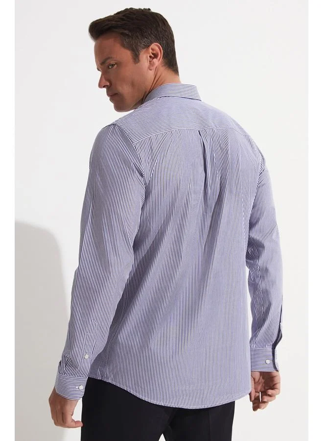 جون June Exclusive Men Regular Fit Long Sleeve Striped Shirt White - Dark Blue