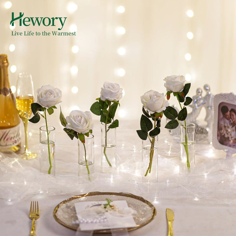 Hewory Cylinder Glass Bud Vases: Set of 24 Small Clear Skinny Single Flower Vase for Centerpieces - Minimalist Tall Decorative Bulk Vases for Wedding Birthday Bridal Shower Party Events Table Decor - Image 2