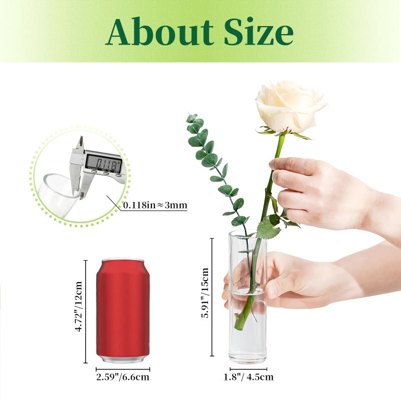 Hewory Cylinder Glass Bud Vases: Set of 24 Small Clear Skinny Single Flower Vase for Centerpieces - Minimalist Tall Decorative Bulk Vases for Wedding Birthday Bridal Shower Party Events Table Decor - Image 4