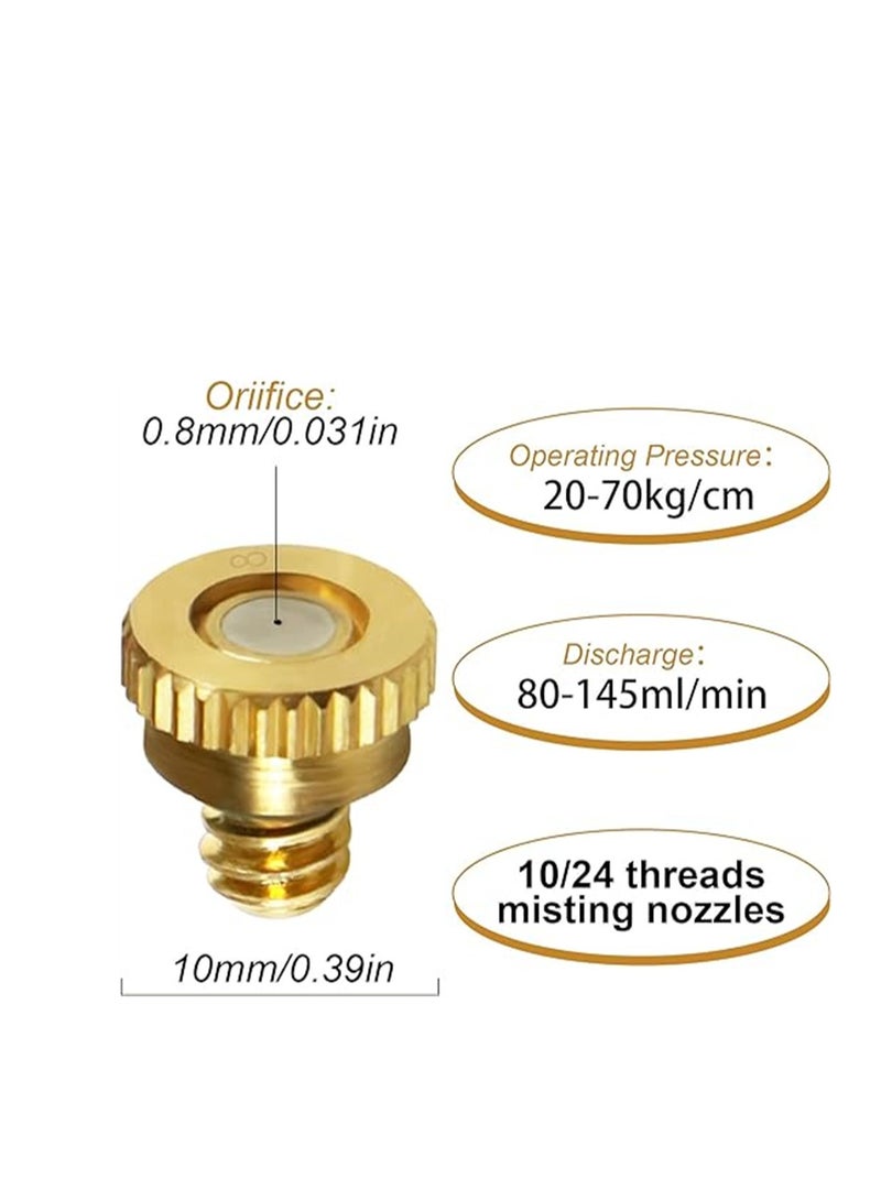 SYOSI Brass Misting Nozzles, for Outdoor Cooling System, Landscaping, Greenhouse Irrigation, Air Humidification, Anti-Drip Fogging Spray Head, 0.8 mm, 30 Pcs - Image 2
