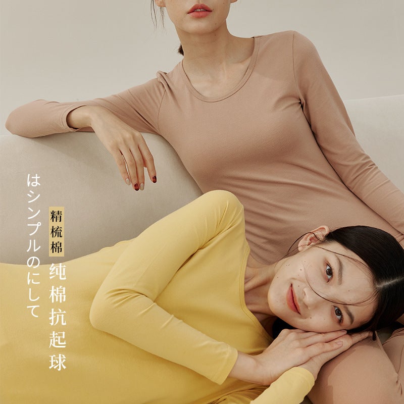 Pure Cotton Thermal Underwear Women'S Autumn Clothes And Pants Men'S Round Neck Cotton Sweater Thin Thermal Clothing Anti-Pilling Class A Cotton - Image 3