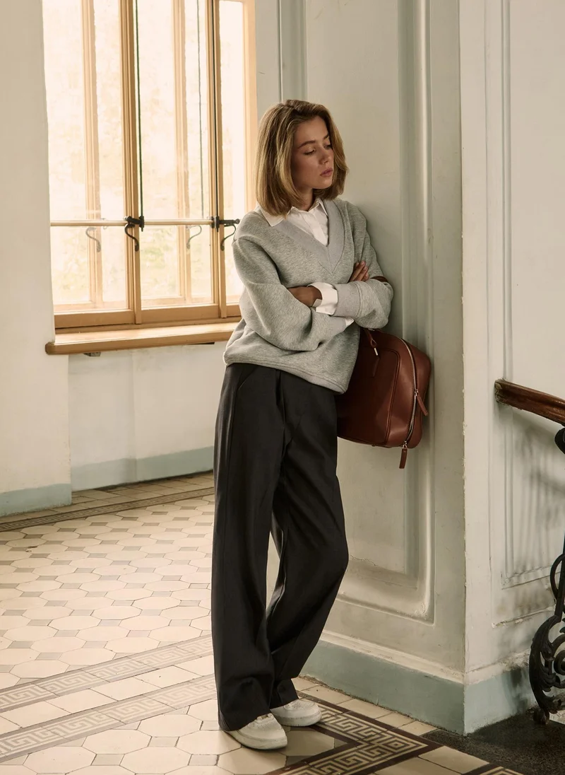 Lichi Straight suiting trousers with eco-leather belt