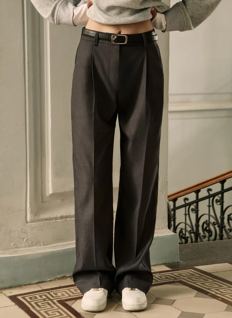 Lichi Straight suiting trousers with eco-leather belt