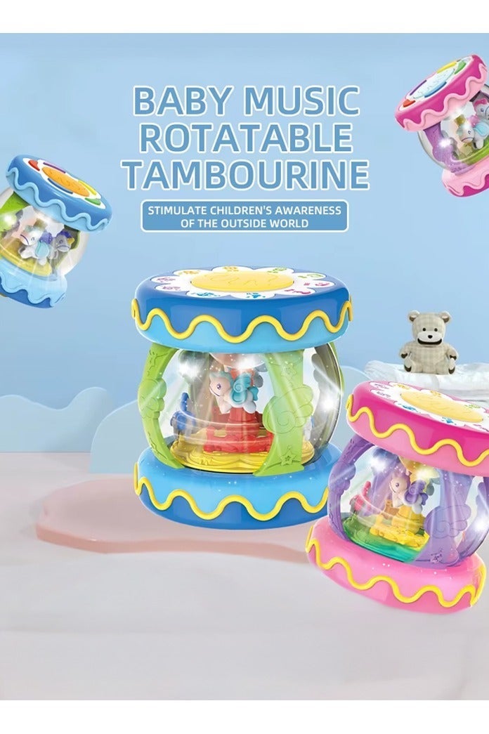 HUANGER Baby Musical Drum  Toy Rotating Carousel Horse Projector with Lights and Sounds for Infants Early Learning Sensory Development Educational Gift for 6-12-18 Months Boys Girls (Pink) - Image 2