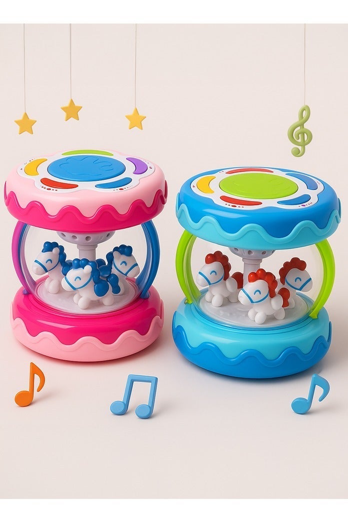 HUANGER Baby Musical Drum  Toy Rotating Carousel Horse Projector with Lights and Sounds for Infants Early Learning Sensory Development Educational Gift for 6-12-18 Months Boys Girls (Pink) - Image 4