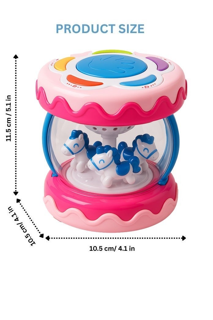 HUANGER Baby Musical Drum  Toy Rotating Carousel Horse Projector with Lights and Sounds for Infants Early Learning Sensory Development Educational Gift for 6-12-18 Months Boys Girls (Pink) - Image 1