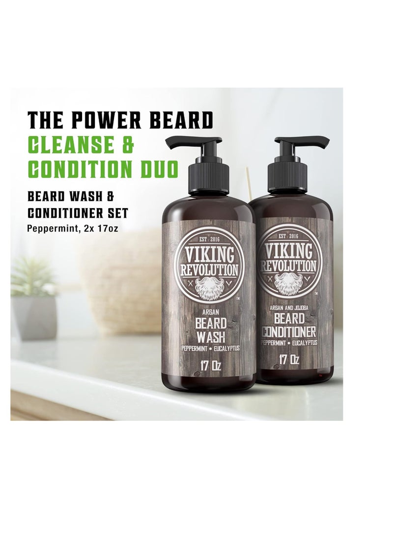 Viking Revolution Viking Revolution Beard Wash & Conditioner Set w/Argan & Jojoba Oils – Softens, Smooths & Strengthens Beard Growth - Natural Peppermint and Eucalyptus Scent - Shampoo (17 oz)  - Image 3