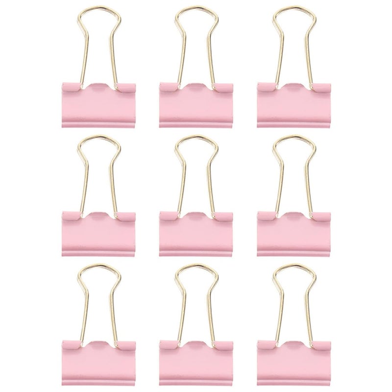 Pink 19mm Metal Binder Clips 9pcs With Gold Foil For Office Documents Stationery - Image 2