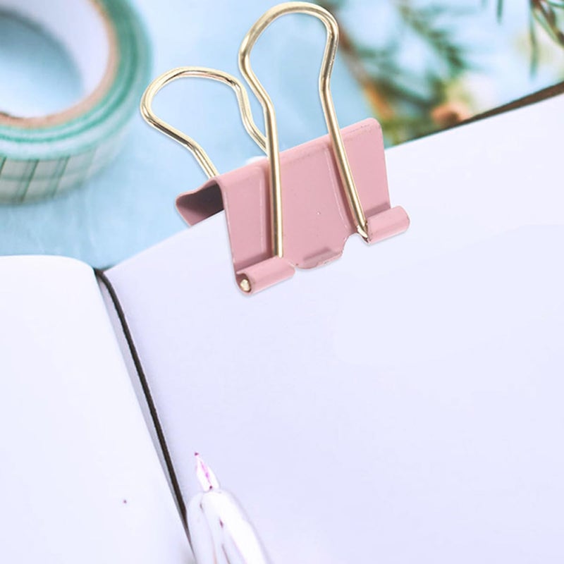 Pink 19mm Metal Binder Clips 9pcs With Gold Foil For Office Documents Stationery - Image 4