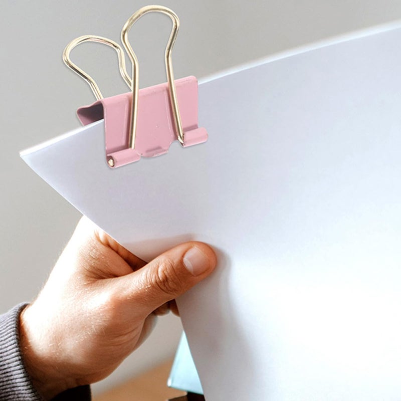 Pink 19mm Metal Binder Clips 9pcs With Gold Foil For Office Documents Stationery - Image 5