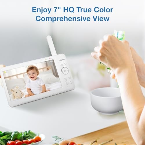 vtech جهاز مراقبة الأطفال VTech 7" بشاشة IPS، كاميرا بان تيلت زوم، جهاز مراقبة فيديو للأطفال بدون واي فاي مع كاميرا وصوت، ضوء ليلي متعدد الألوان، محادثة ثنائية الاتجاه، أغاني مهدئة، HQ Max المتقدم - Image 3