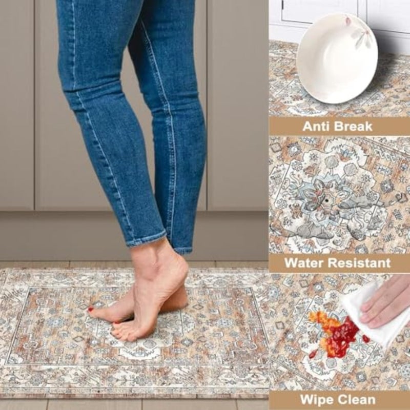 Kitchen Rugs, 2 Pcs Waterproof Oil-Proof Non-Slip Kitchen Mats for Floor, Cushioned Anti-Fatigue Standing Mats 45×75cm and 45×120cm for Home Cooking - Image 2