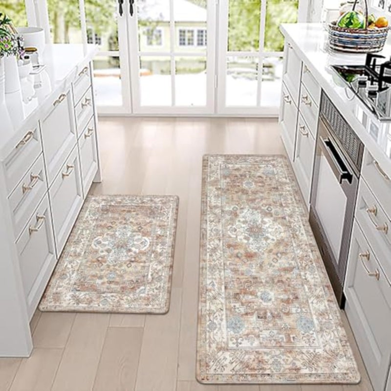Kitchen Rugs, 2 Pcs Waterproof Oil-Proof Non-Slip Kitchen Mats for Floor, Cushioned Anti-Fatigue Standing Mats 45×75cm and 45×120cm for Home Cooking - Image 1
