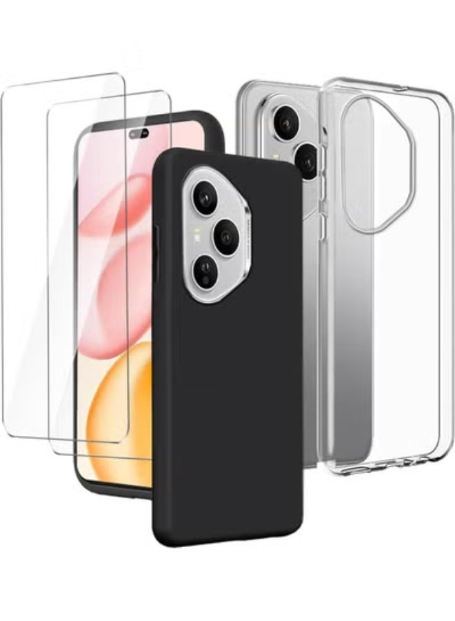ELTRAZONE Case Compatible with Honor 400 Pro 5G (6.7") – Transparent + Black Soft TPU Shockproof Cover with [2-Pack] Tempered Glass Screen Protectors, Anti-Yellowing Slim Protective Phone Case - Image 1
