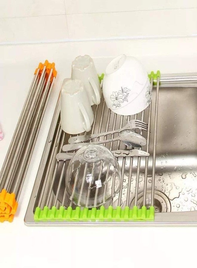 Hetarmi Enterprise HETARMI 1pcs Foldable Drain Rack Kitchen Sink Shelf Stainless Steel Multi Function Roll Up Dish Drying Rack Folding Wash Drainer Tray (Multi Color) - Image 5