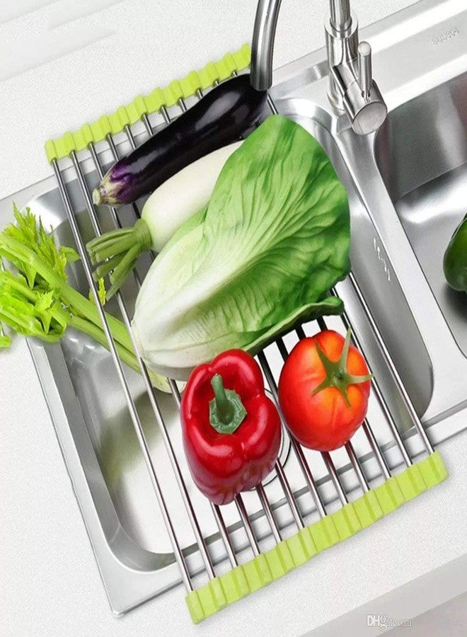 Hetarmi Enterprise HETARMI 1pcs Foldable Drain Rack Kitchen Sink Shelf Stainless Steel Multi Function Roll Up Dish Drying Rack Folding Wash Drainer Tray (Multi Color) - Image 3