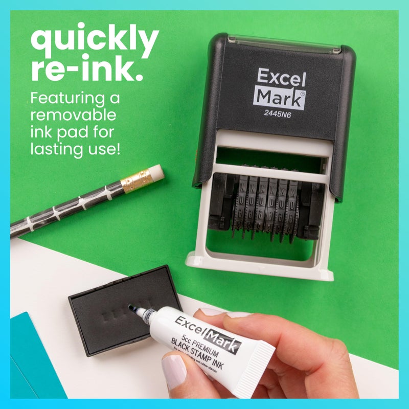 ExcelMark Self-Inking Rubber 6 Digit Number Stamp, Black Ink - Image 5