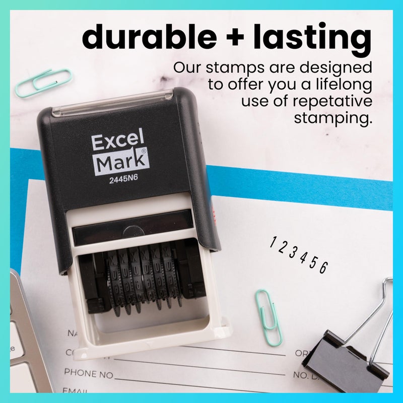 ExcelMark Self-Inking Rubber 6 Digit Number Stamp, Black Ink - Image 4