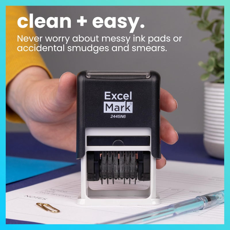 ExcelMark Self-Inking Rubber 6 Digit Number Stamp, Black Ink - Image 2