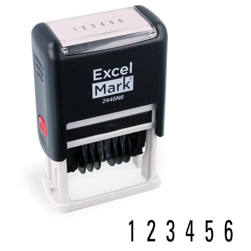 ExcelMark Self-Inking Rubber 6 Digit Number Stamp, Black Ink - Image 1