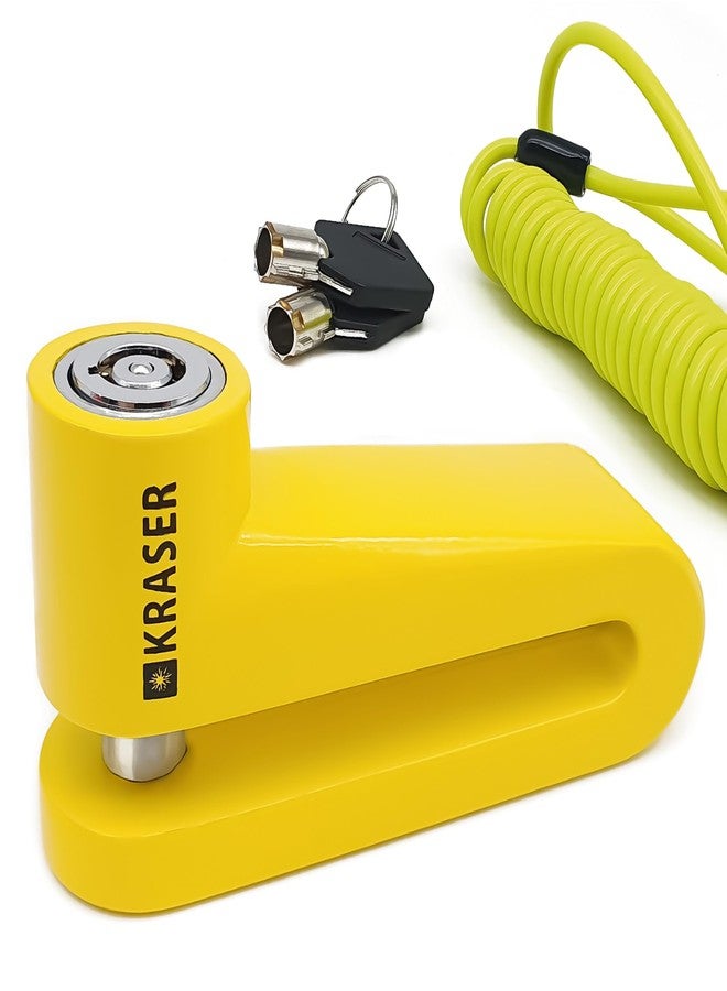 KRASER KR710Y Universal Disc Lock Padlock for Motorcycle Scooter Bike + Reminder Cable, Yellow 10 mm - Image 1