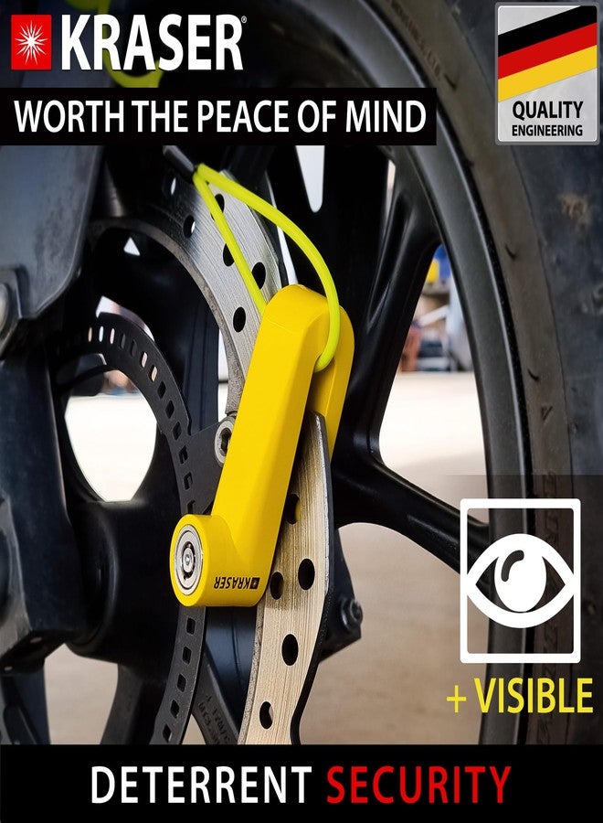 KRASER KR710Y Universal Disc Lock Padlock for Motorcycle Scooter Bike + Reminder Cable, Yellow 10 mm - Image 2