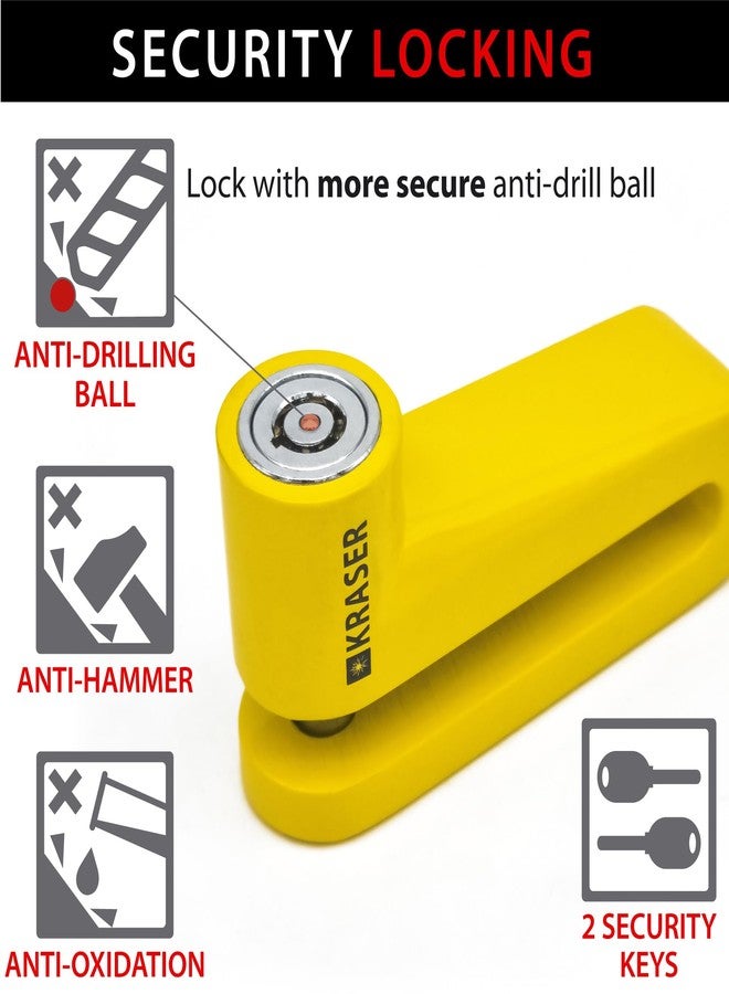 KRASER KR710Y Universal Disc Lock Padlock for Motorcycle Scooter Bike + Reminder Cable, Yellow 10 mm - Image 4