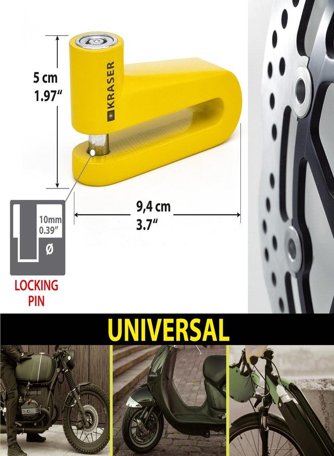 KRASER KR710Y Universal Disc Lock Padlock for Motorcycle Scooter Bike + Reminder Cable, Yellow 10 mm - Image 5