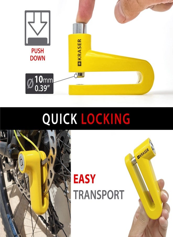 KRASER KR710Y Universal Disc Lock Padlock for Motorcycle Scooter Bike + Reminder Cable, Yellow 10 mm - Image 3