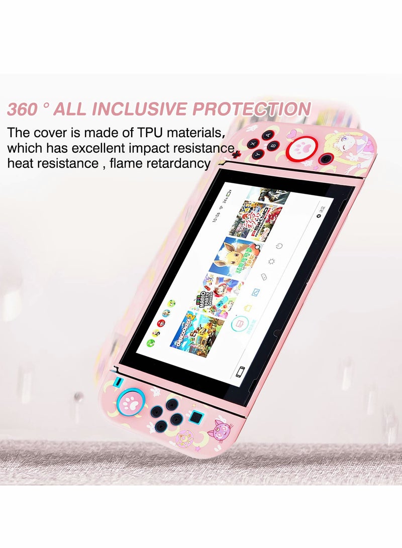 Protective Case for Nintendo Switch Cute Soft Slim Grip Cover Shell for Console and Joy Con with Screen Protector Thumb Grips Anti Scratch - Image 3
