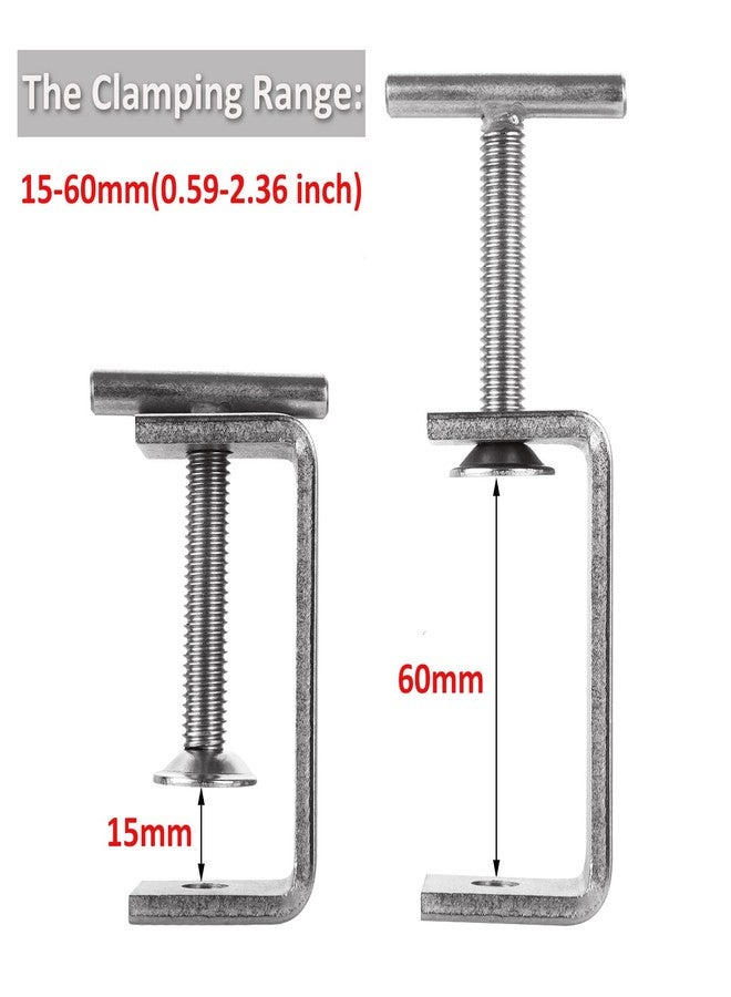 FVIEXE 6PCS 2 1/2 Inch C Clamps, Heavy Duty 304 Stainless Steel C Clamp Small with Stable Wide Jaw Opening & I Beam Design, Desk Woodworking Clamp Tiger Clamp, Clamping Range 15-60mm - Image 3
