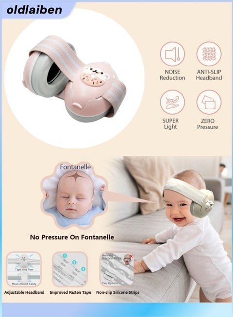 واقيات أذن للأطفال الرضع والأطفال الصغار، واقيات أذن قابلة للتعديل لحماية الأذن، وسماعات رأس عازلة للضوضاء لحماية الأذن، والنوم، ومستلزمات السفر للأطفال (وردي)
